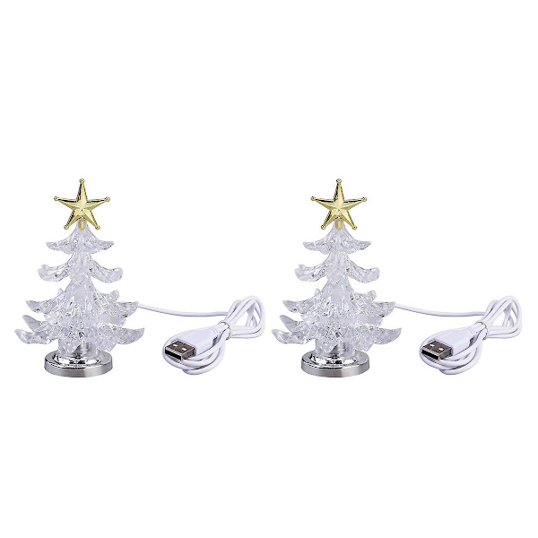2-pak juletræ-formet bordlampe, kreativ sengebordslampe, skrivebordslampe, chic nattelys, boligindretning til soveværelse (guld) (11 x 7,5 cm, guld)