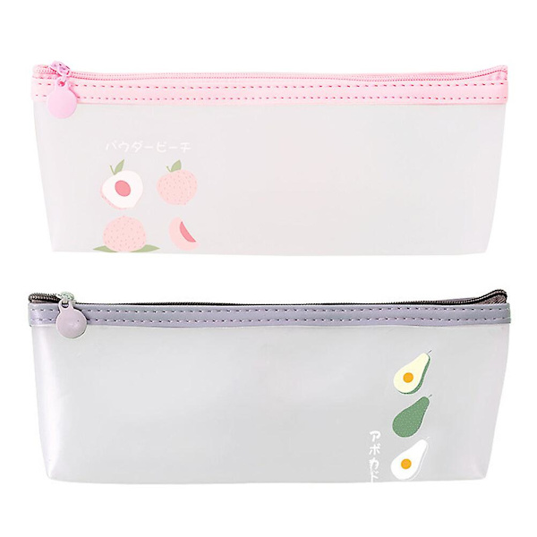 2-delt blyantshus stationært etui blyantshus blyantshus fruktmønster studenteropbevaringsboks (ferskenfarve + avocado pink lysegrå) (20X9CM, pink)