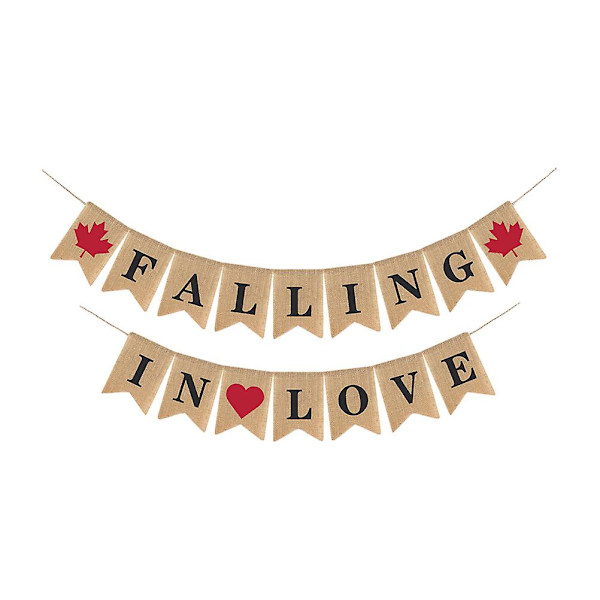 1 st Fall In Love Banner Fotorekvisita Linne Burla Banner Bröllopsbanner Bröllopsbanner Bröllopsbanner (17X13cm, Khaki Färg)