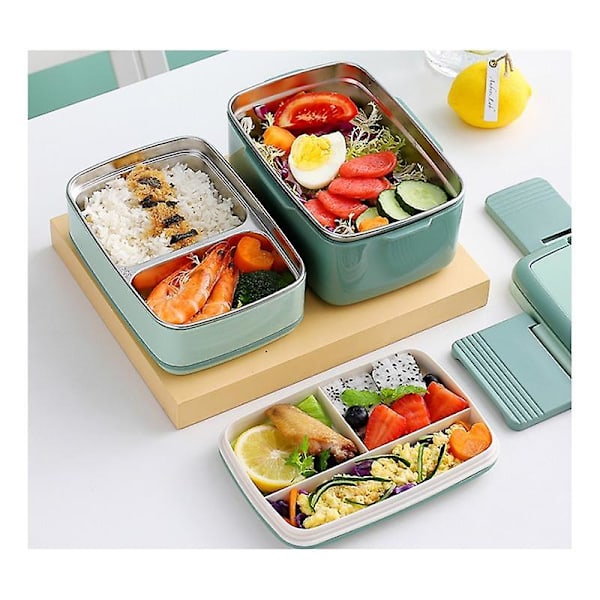 Rostfritt stål lunchlåda bärbar läckagesäker Bento låda med bestick matförvaringsbehållare blå