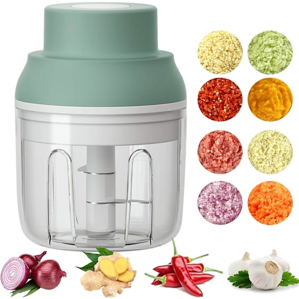 Elektrisk Mini Food Chopper: 250ML Bærbar Hvidløgshakker, USB Genopladelig (Grøn)