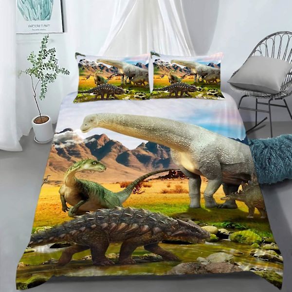 Dinosaurie sängkläder set Queen size, dinosaurie påslakan set, överlägsen barn täcke överdrag för barn pojkar, säng set med 2 örngott, mikrofiber tyg, nej