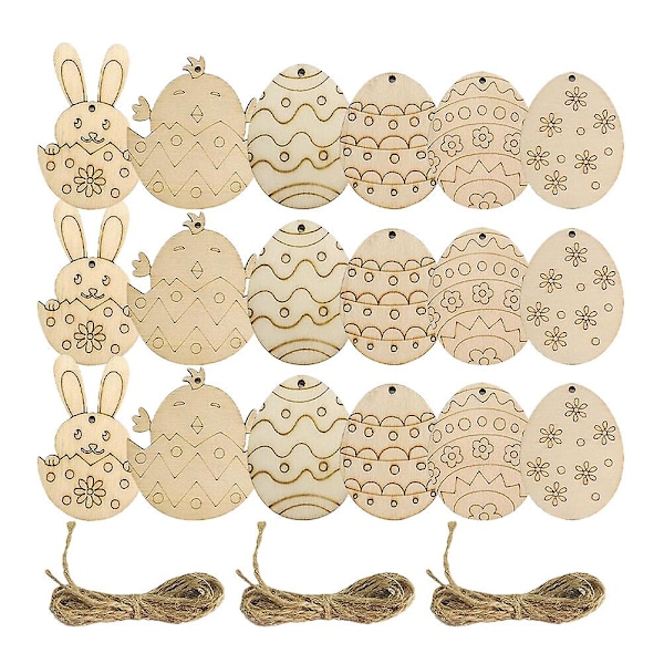 36 stk. ubehandlede trææg papirudskæring påske træhåndværk papirudskæring forårsferie dekorationer (7,30X5,60X0,25CM, beige)
