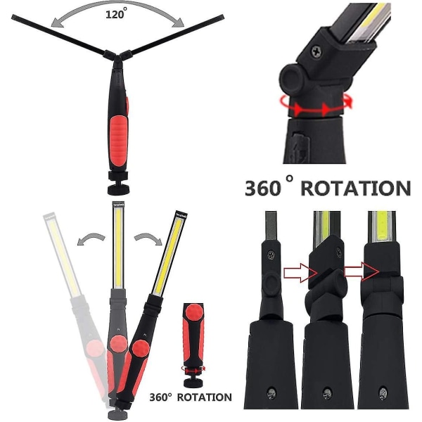 Uppladdningsbar LED-arbetslampa med magnetisk och USB-fällbar 360 graders rotation