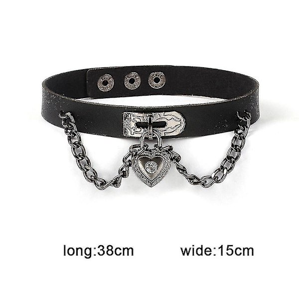 Gotisk Punk Hjerte Vedhæng Halskæde Gotisk Kunstlæder Choker Spænde Halskæde
