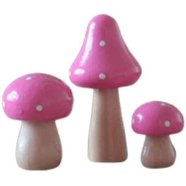 3pcs Mushrooms Miniature Figurines Mini Wooden Mushrooms Fairy Garden Accessories Flower Pots Micro Landscape Decoration Supplies (red)（Pink）