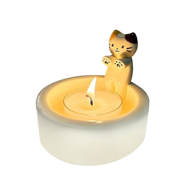 Ljusstake, Kitty värmer sina tassar söt doftande ljushållare, present till kattälskare（färgglad）