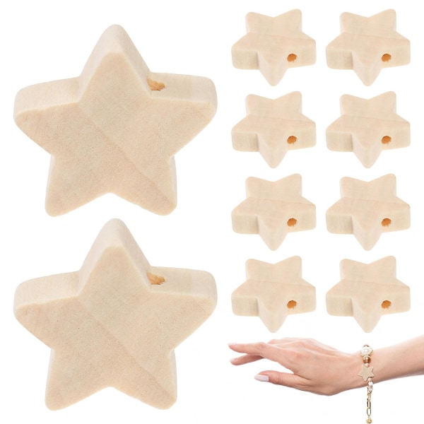 50 træperler unikke femspidsede stjerneperler DIY håndlavede smykketilbehør Træperler håndværksartikler (2,5x2 cm, som vist på billedet)