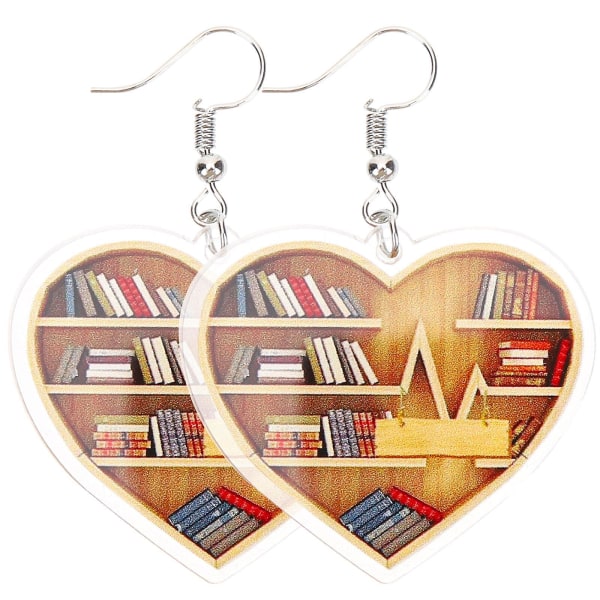 1 pari akryylikorvakoruja korvakoruja pari sydämenmuotoisia kirjastonhoitajan korvakoruja (3,7x3,5 cm, kuten kuvassa)