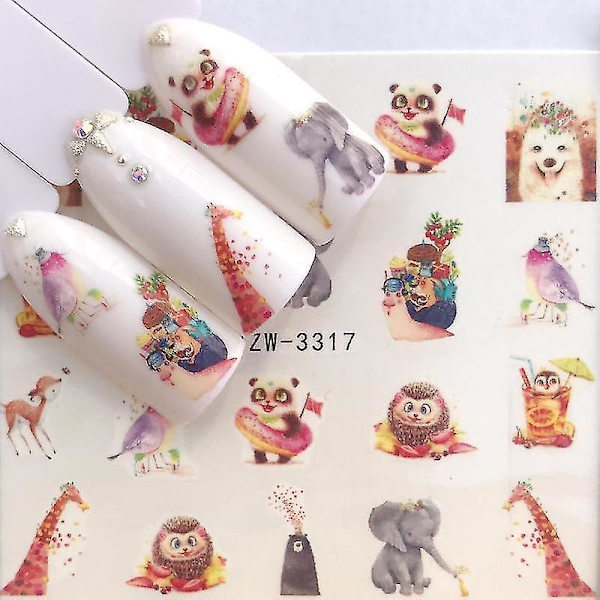 YZW 3315 Nagelstickers Svart tecknad djur Flamingo Fox Hollow Designs Sliders för naglar