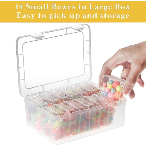 Lille perlebeholder, plastopbevaringsboks Mini klar perleopbevaringsbeholder, rektangulær klar æske med hængslet låg