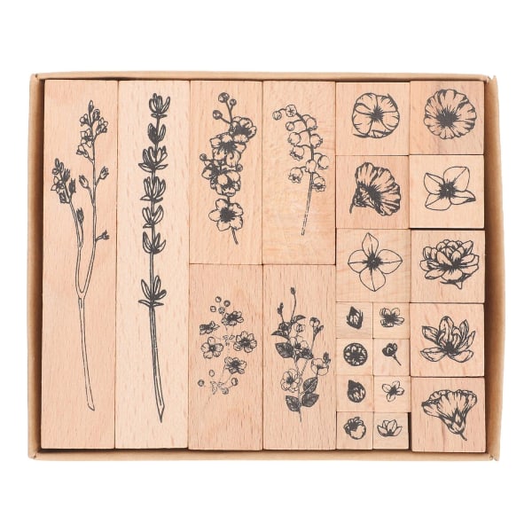 22-osainen set luovia puisia postimerkkejä Tee tee-se-itse leikekirja koristeleimoja tee-se-itse puiset sinetit (13x10,8 cm, vaaleanruskea)