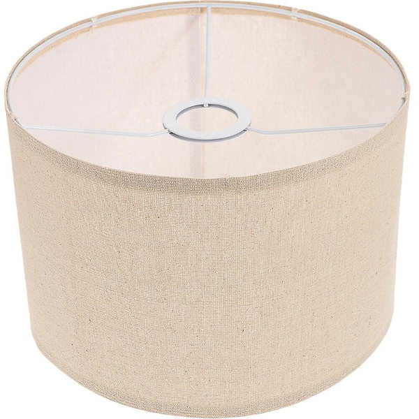 Luonnon pellavan lampunvarjostin pöytälamppu lattiavalaisin rumpu lampunvarjostin vaihto (E27-polttimolle) (30X30X20 cm, Khaki)