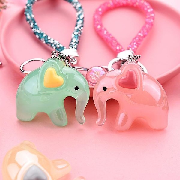 2-pak (pulver+kaffe) Nøglering-sød Baby Elefant Nøglering-akryl Vedhæng-mini Kreativ Valentinsdag Dyr Nøglering-ny Tegneserie