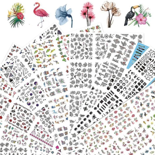 BN877 888 Mixed Floral Geometrisk Water Transfer Nail Art Decals & Stickers