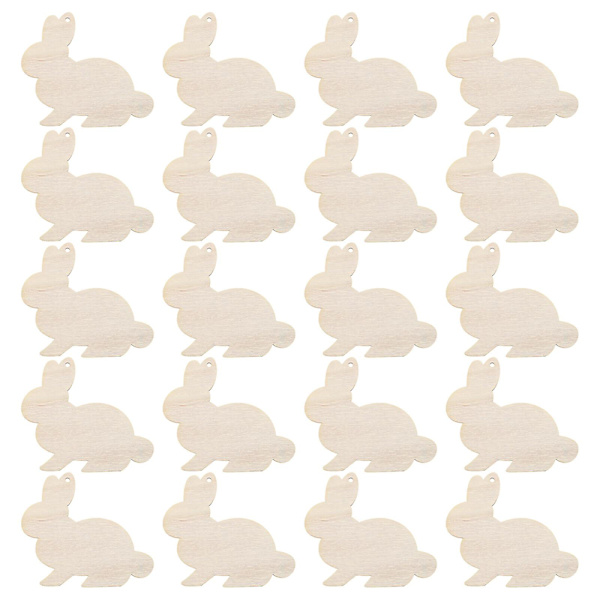 20-osainen DIY-hirsipuinen kani puulastu piirretty riipuskoriste puulastu riipus sopii kodin juhlatilaan festivaaliin (9.2X8.2, Khaki-väri)