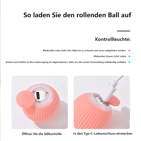 Intelligent Interaktiv Katt Leksak Boll Med LED Ljus, Automatisk Rullande Boll (Rosa)