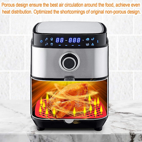 Återanvändbara Air Fryer-foder i silikon, 8,5 tum fyrkantiga, non-stick korgmattor, tillbehör, bambuångkokare