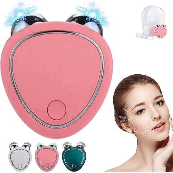 Microcurrent ansiktsrulle, elektrisk ansiktsmassager Anti-rynk huduppstramande massageapparat för V-ansikte & nacke, Ace Tightening Device för kvinnor（rosa）