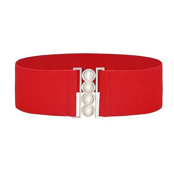 Kvinnors bälte smalt elastiskt bälte mjukt läder brett självknytning runt midjan enkelt vintage klänningsbälte accessoarer（En，Röd）