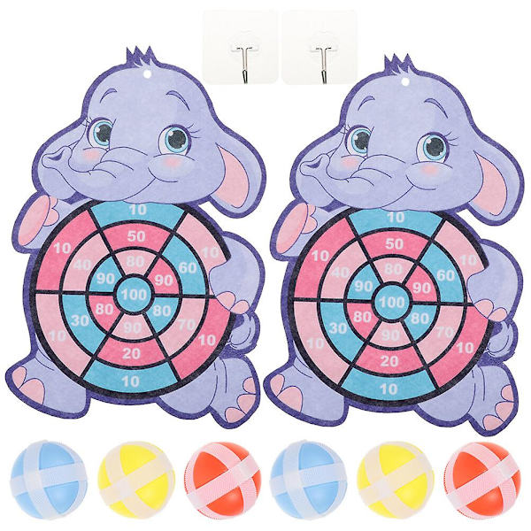 2-delt darttavle sett tegneserie elefant barnedarttavle kaste spill med klebrig ball (43.00X30.00X0.10CM, blå)