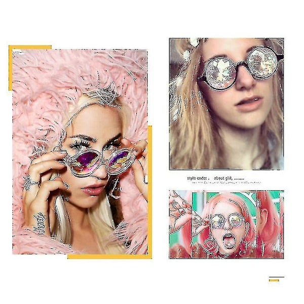 Psykedeelinen festivaali Kaleidoskooppi sateenkaari aurinkolasit Rave Goggle lasit prisma diffraktio（Musta）