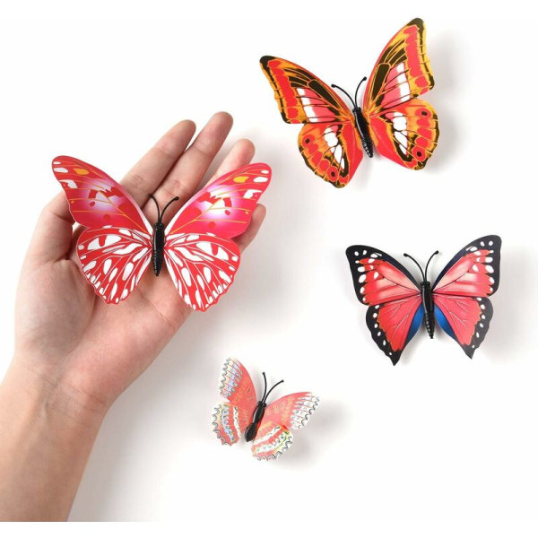 36 delar 3D Butterfly Wall Stickers Väggfjärilar Flickor Sovrumstillbehör, Röd