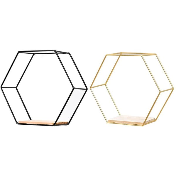 Multifunktionell väggmonterad järnhylla i nordisk stil, geometrisk solid hexagonal förvaringshylla, guld L