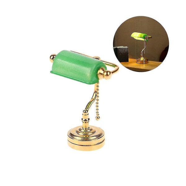 1:12 Miniaturemøbler Vintage Skrivebordslampe Led Lampe Grøn Postmand Lys Belysning Modeltilbehør（Som vist）