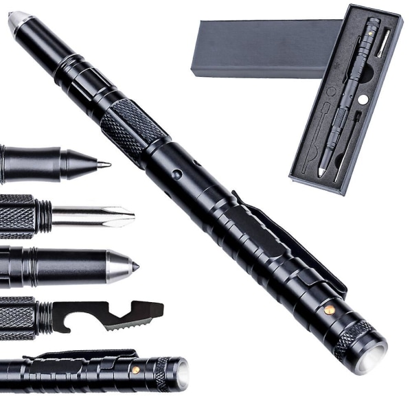 2023 ny uppgraderad taktisk penna med multiverktyg, LED-ficklampa och presentförpackning - Bärbart självförsvarsverktyg, multifunktionellt och praktiskt