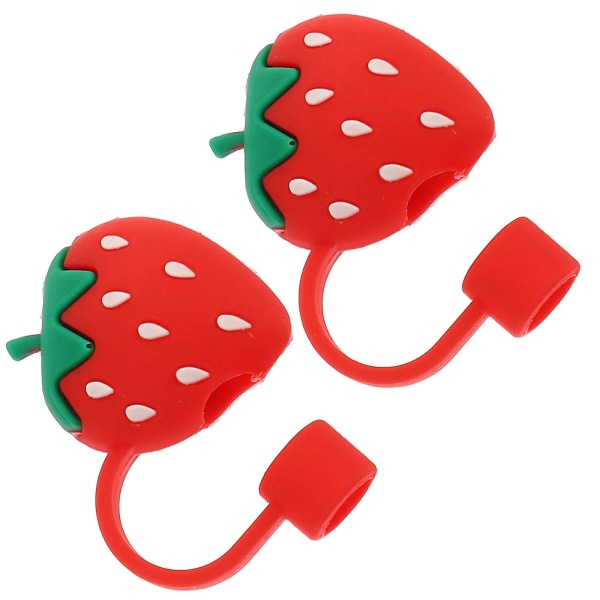 2 stycken söta cover av silikon halmplugg för halm (jordgubbe) (2,8X2,8CM, röd)