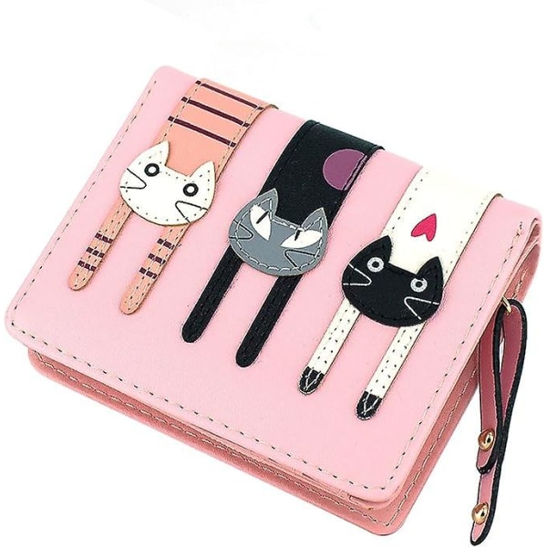 (pink) Mini imiteret læder bifold sød 3 katte lynlås pose tegnebog Tote gave til kvinder