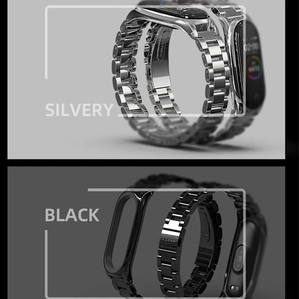Tre pärlor i rostfritt stål, svart armband för Mi Band 3/4/5/6 Smart Bracelet-tillbehör Svart