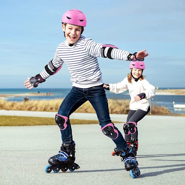Barnens skydd inline skate skydd set skyddsutrustning barn knäskydd armbågsskydd handledsskydd skydd set (S-Rosa)