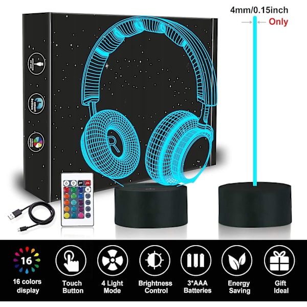 Headset Creative 3D nattlys, 16 fargeskiftende med fjernkontroll USB-strøm Acsergery-gave