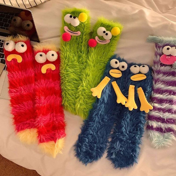 Dame Jule Strømper Varme Hyggelige Fluffy Tegneserie Monster Strømper, Fuzzy Hyggelige Strømper（Lilla）