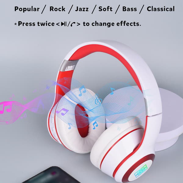 5.0 Hörlurar Bluetooth Headset Luminous Retractable Folding HiFi Subwoofer Full Wrap-around Öra Trådlösa Bluetooth Headset（Vit）