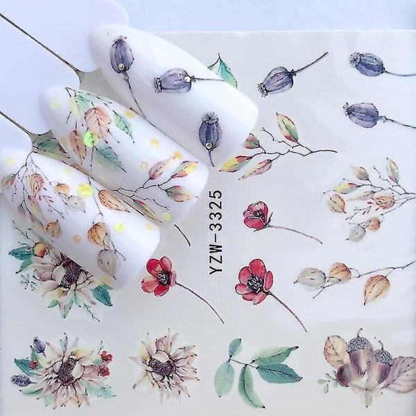YZW 3316 1 ark Akvarell Floral Flower Nail Sticker Gel Wraps Decal Manicure Decor