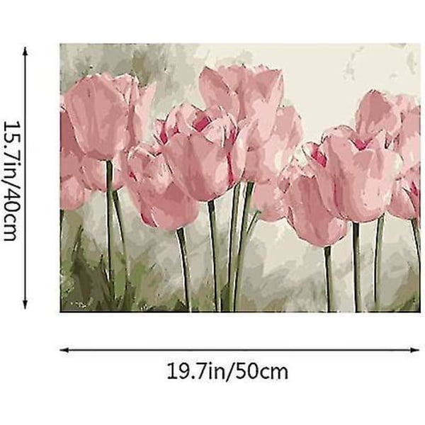 Måla efter siffror för vuxna Kit Målning DIY Begineer 16x20 tum (rosa tulpaner)