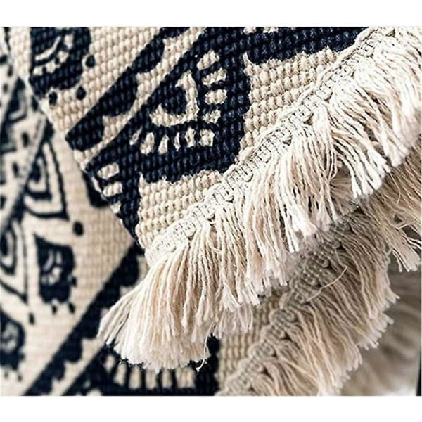 Mandala Rundt Tæppe - Bomuld - Boheme Stil - Diameter: 92cm