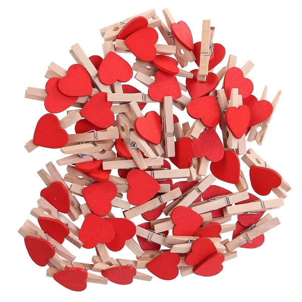 Pakke med 50 kærligheds træclips Smukke små holdeclips til fotomaling (rød)