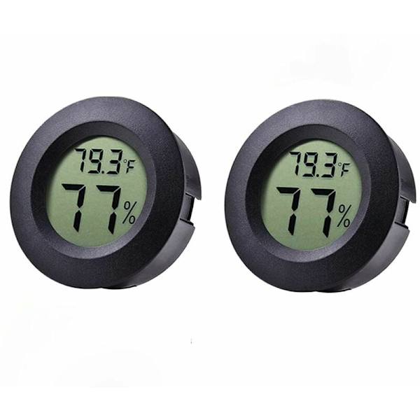 2-pack Mini Kylskåp Frys Hygrometer Termometer, Elektronisk Hygrometer, Inbyggd Rumstermometer, Temperatur Fuktighetsdetektor Svart