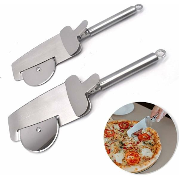 2 stycken 4 i 1 kök pizzaskärare multifunktion rostfritt stål för att skära pizza tårta och andra livsmedel