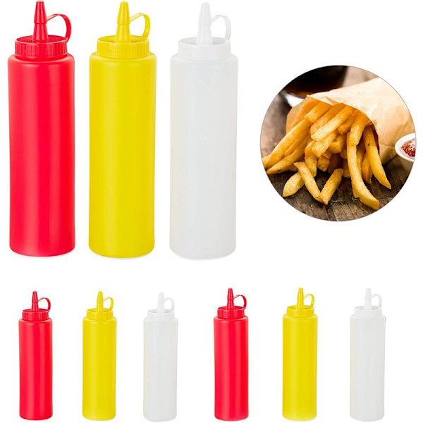FlkwoH såsflaska, set om 1, påfyllningsbar, 400 ml, klämflaska, plastbehållare（250 ml vit）