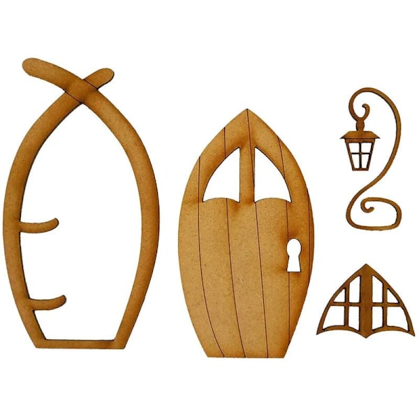 1 set miniatyr gnome dörrdekoration möbler scenrekvisita konstgjord trä mini stege staket älvdörr för dockhus-B