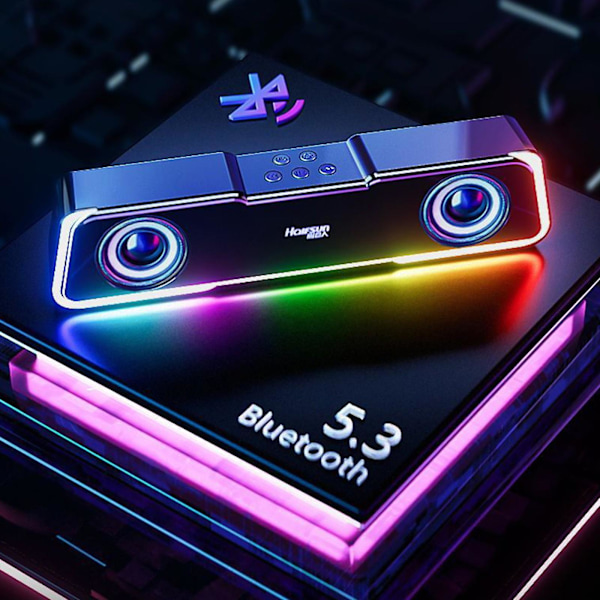 Färgglad ljud Bluetooth 5.3 Subwoofer Hög effekt Hemmavideo Skrivbord Trådlös remsa Lång dubbel högtalare Högtalare Ljudfält TV Karaoke Ljud（Svart）