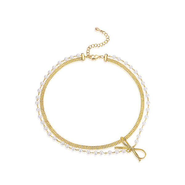 Glitrende tykt falsk perle anheng halskjede kvinners choker halskjede stilig dobbelt lag rhinestone choker halskjede kvinner