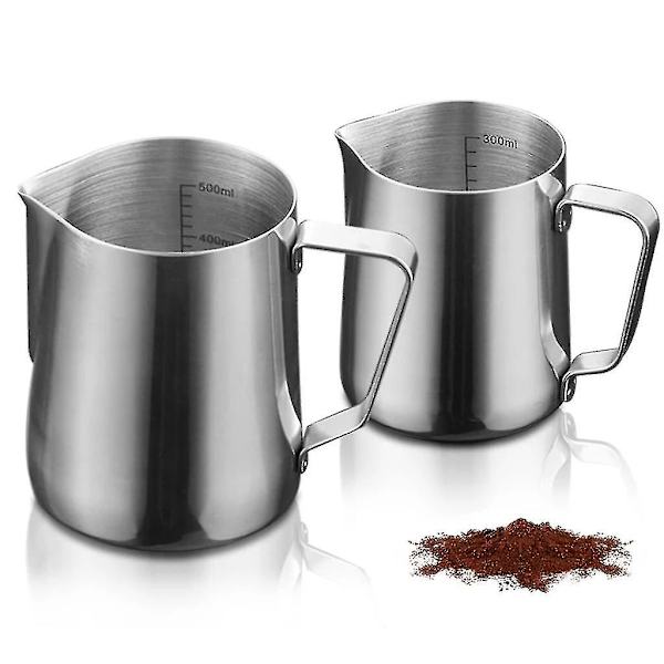 Mjölkkanna, 350 ml + 600 ml handhållen mjölkskummare i rostfritt stål, mjölkskummare för kaffekräm