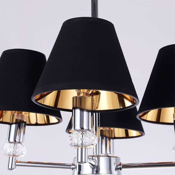 (6 Pack) Små sorte og guld-lampeskærme med E14-fatning til bord- og gulvlamper