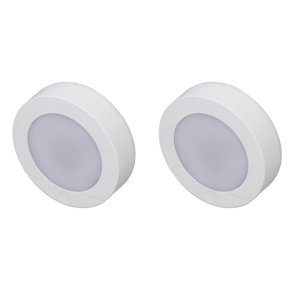 2 kpl Led-kiekkovalo paristokäyttöinen 20lm kosketusnapsauta seinälle kiinnitettävä kaapin alle pyöreä keittiön valaistukseen